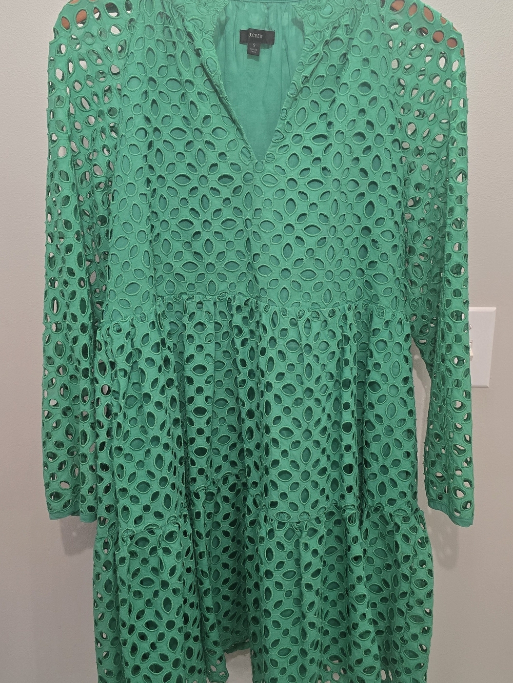 J. Crew Teal Eyelet Tiered Long-Sleeve Tunic